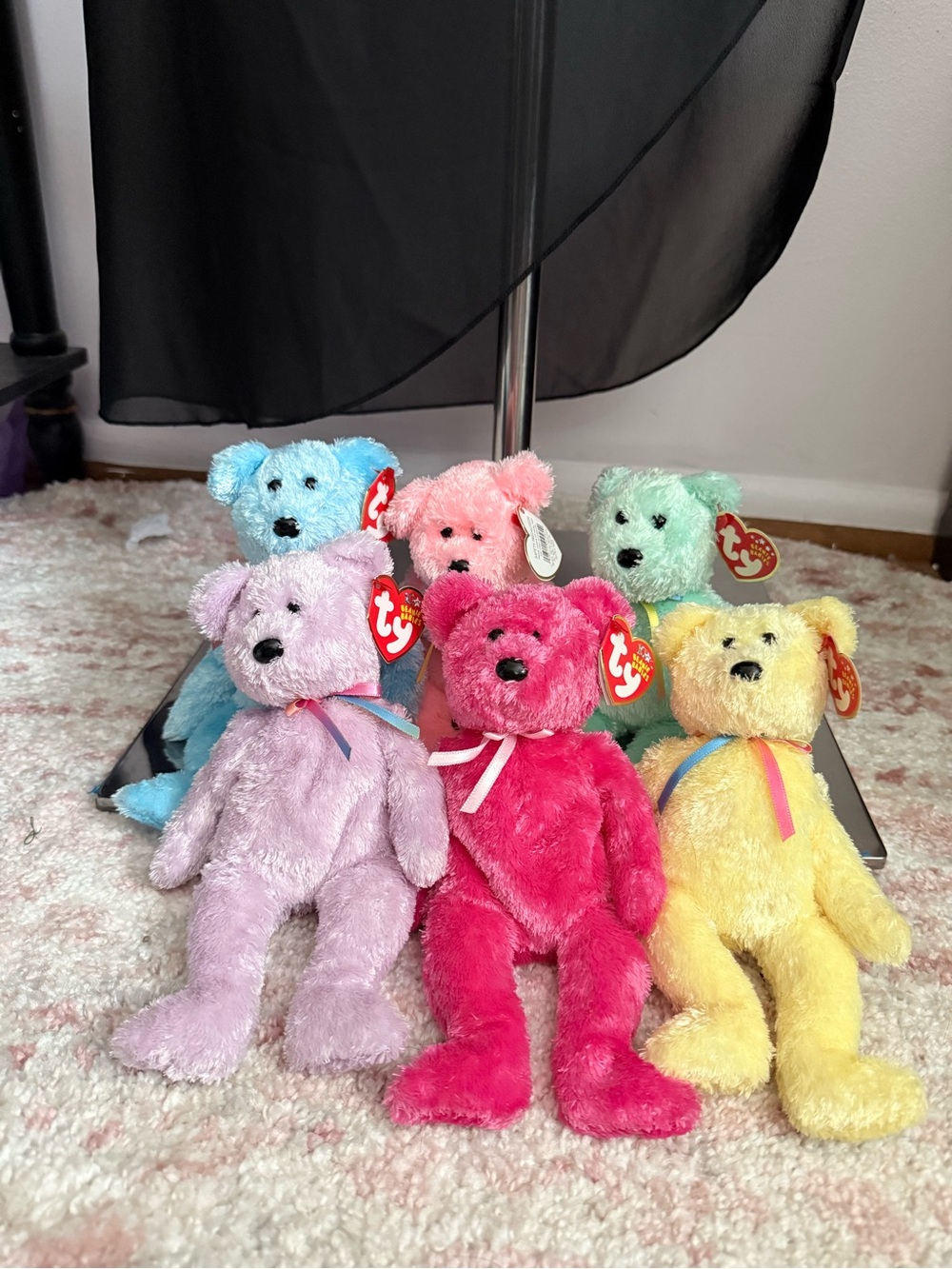 Ty Plush Bear Collection - Blue, Pink, Mint, Lavender, Hot Pink, Yellow.